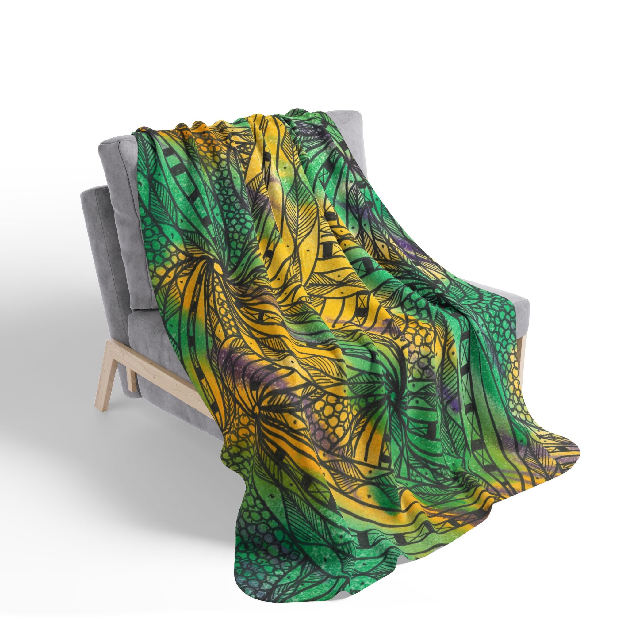 Fleece Throw Blanket, Textured Sherpa Underside, Hemmed, 2 Sizes. Colourful Abstract Design. Perfect for Bedroom, Living Room, or Special Gift #37 Shrubbery