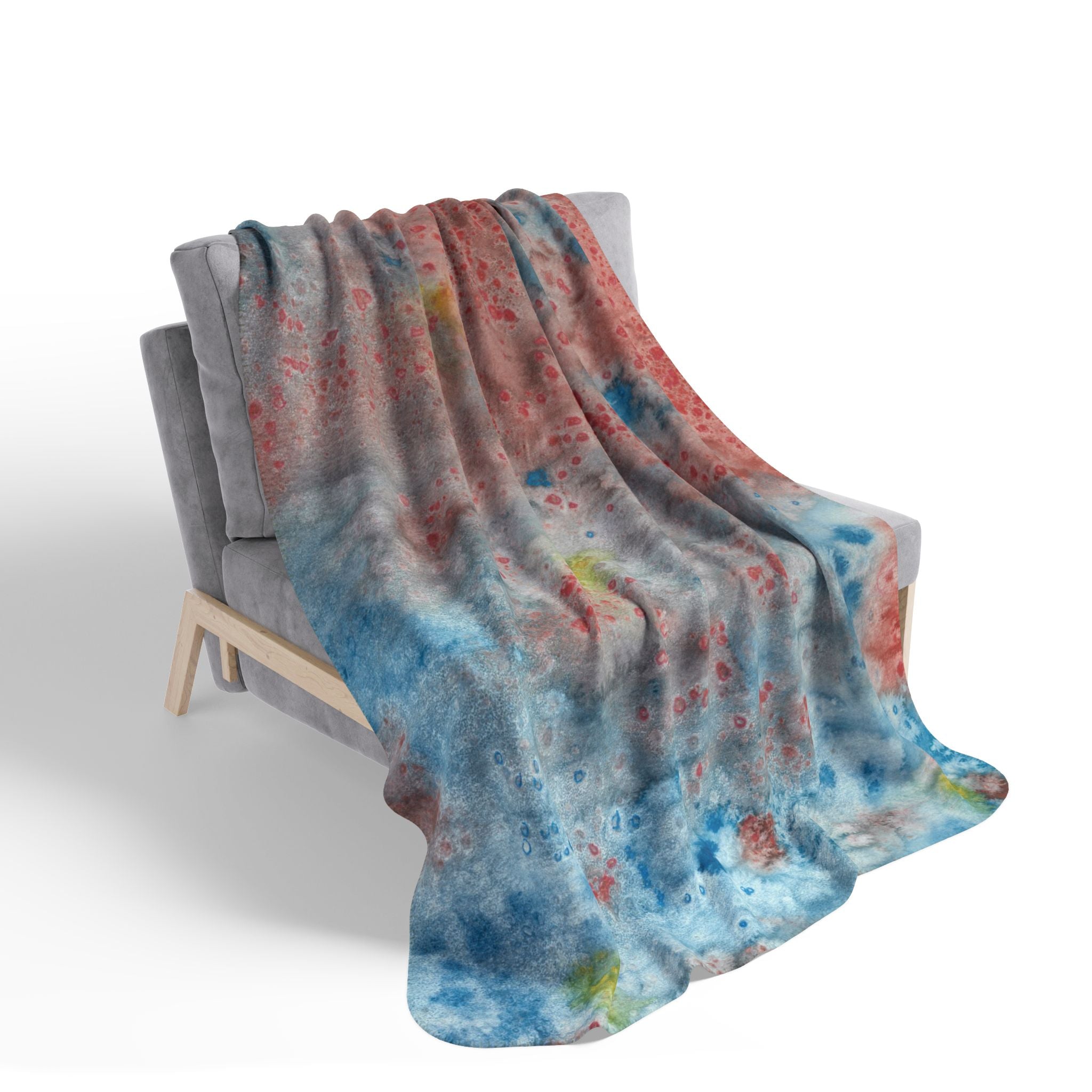 Fleece Throw Blanket, Textured Sherpa Underside, Hemmed, 2 Sizes. Colourful Abstract Design. Perfect for Bedroom, Living Room, or Special Gift #53 The Reef