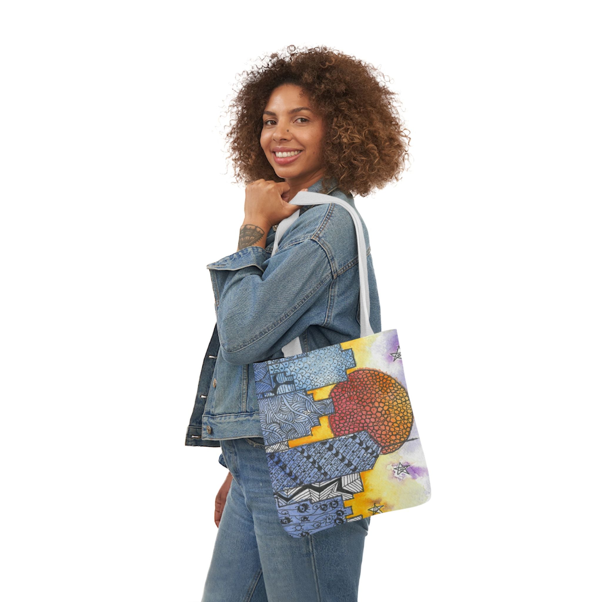 Canvas Tote Bags, Colourful Abstract Designs, 5-Color Straps, 3 Sizes.  For Family and friends or a Special Gift #5 In The Shadows