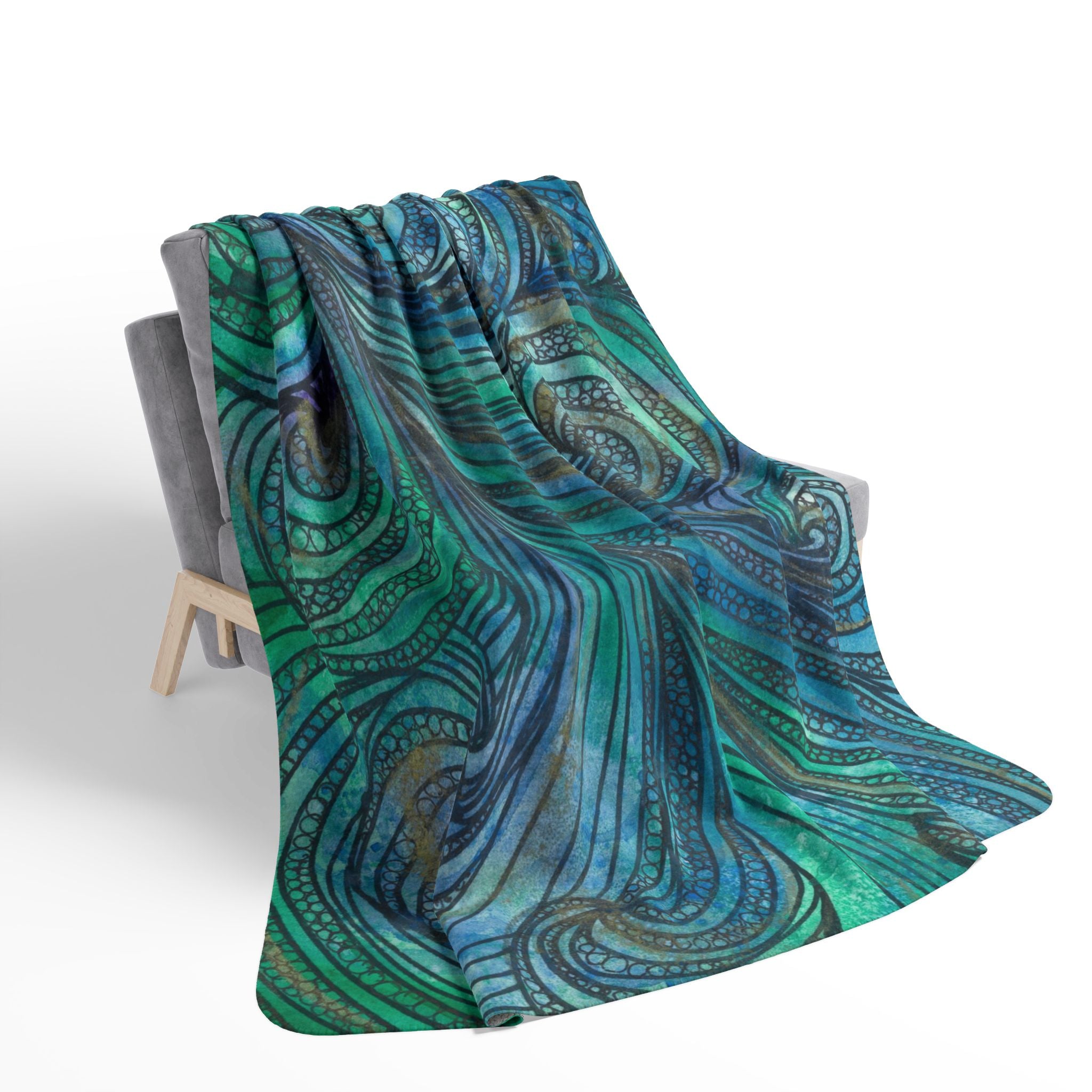 Fleece Throw Blanket, Textured Sherpa Underside, Hemmed, 2 Sizes. Colourful Abstract Design. Perfect for Bedroom, Living Room, or Special Gift #71 Call Of The Sea