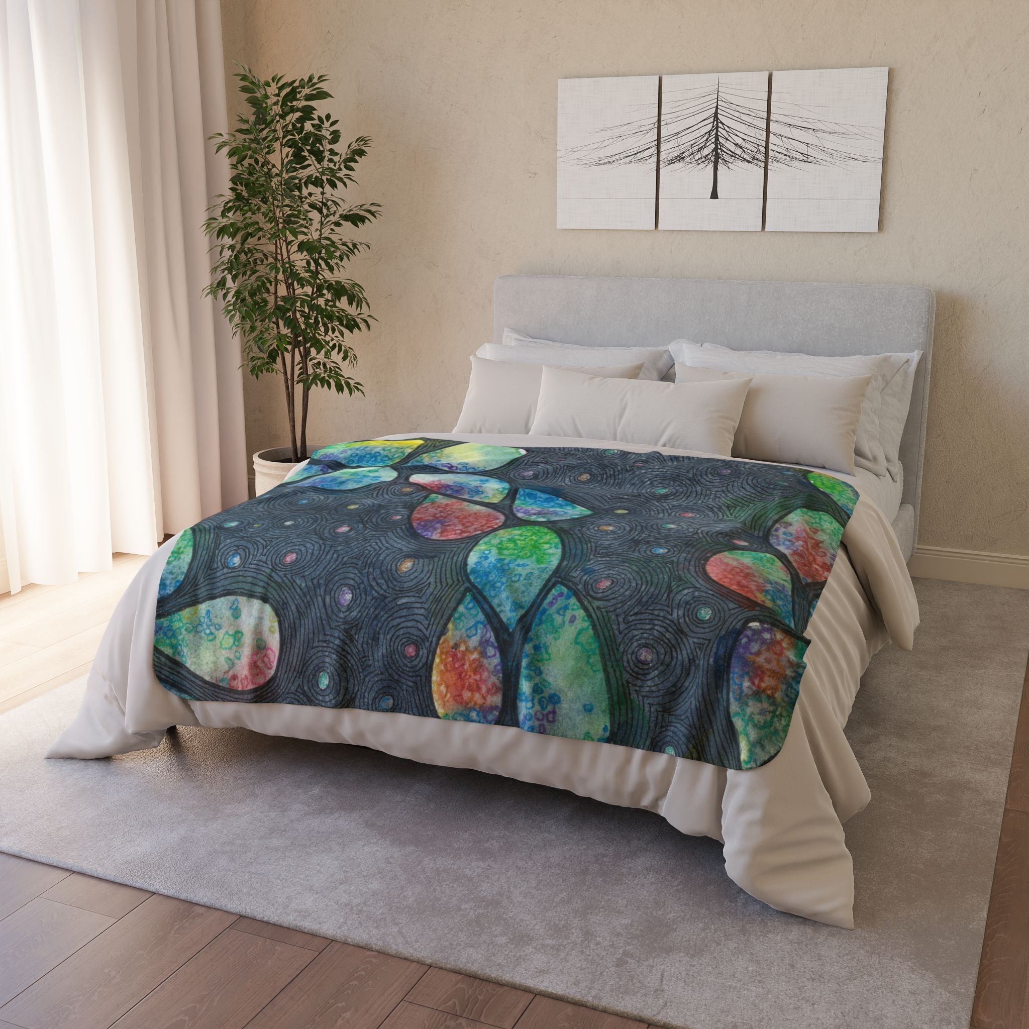 Fleece Throw Blanket, Textured Sherpa Underside, Hemmed, 2 Sizes. Colourful Abstract Design. Perfect for Bedroom, Living Room, or Special Gift #30 Give Us A Minute