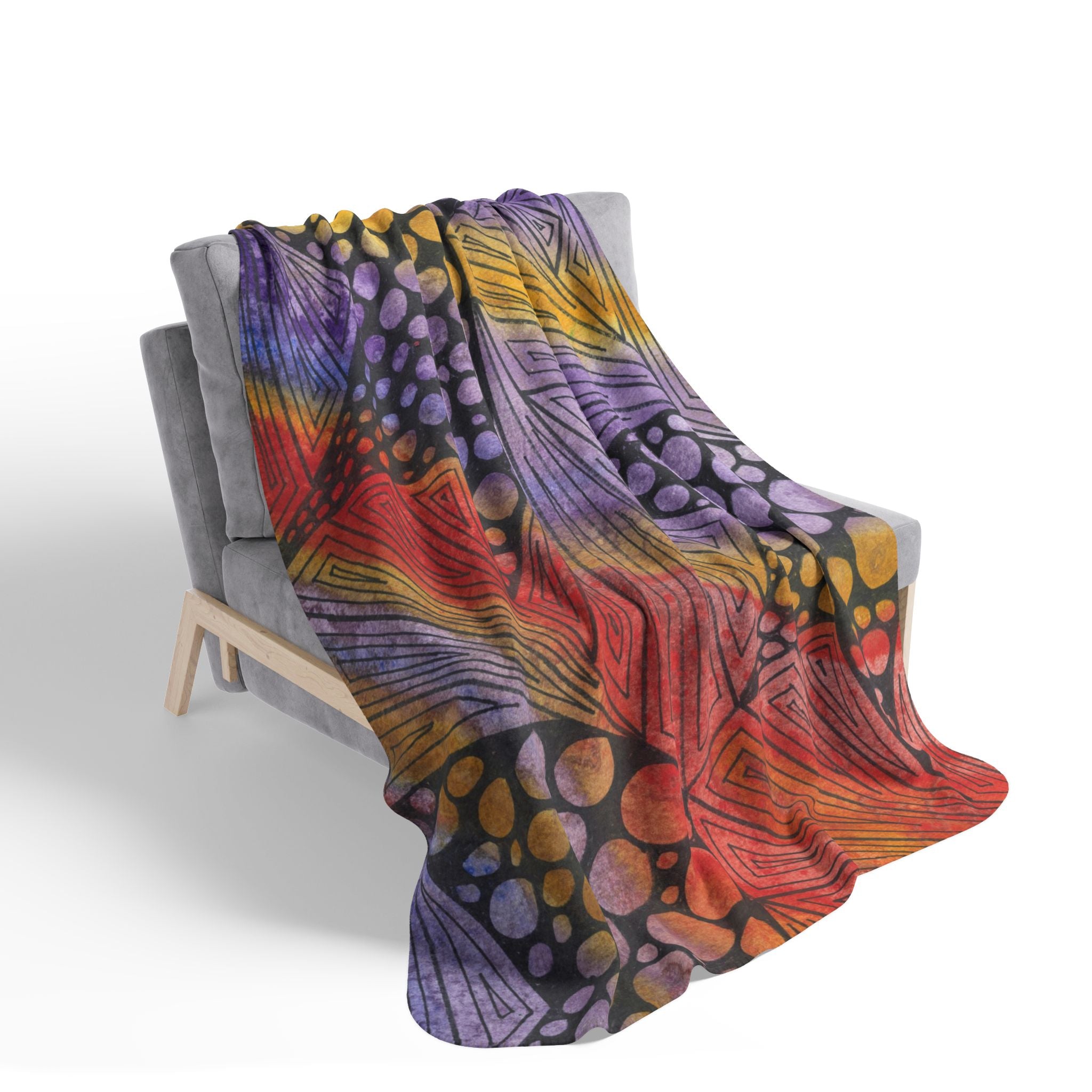 Fleece Throw Blanket, Textured Sherpa Underside, Hemmed, 2 Sizes. Colourful Abstract Design. Perfect for Bedroom, Living Room, or Special Gift #82 Fighting Delusions