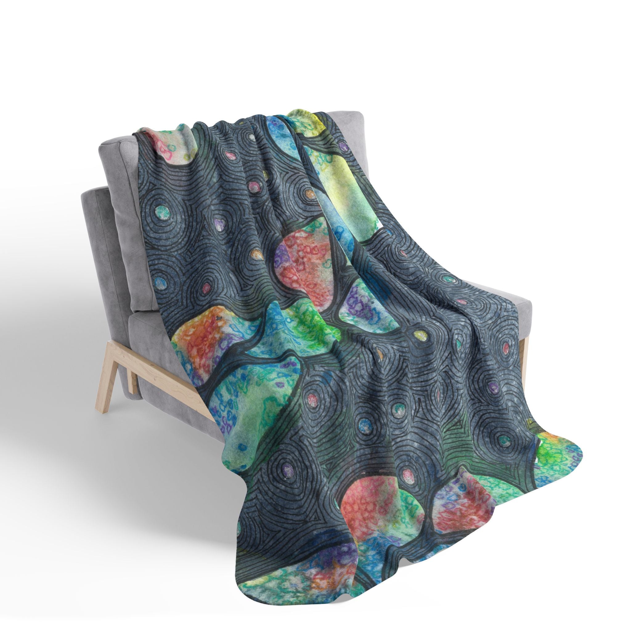 Fleece Throw Blanket, Textured Sherpa Underside, Hemmed, 2 Sizes. Colourful Abstract Design. Perfect for Bedroom, Living Room, or Special Gift #30 Give Us A Minute