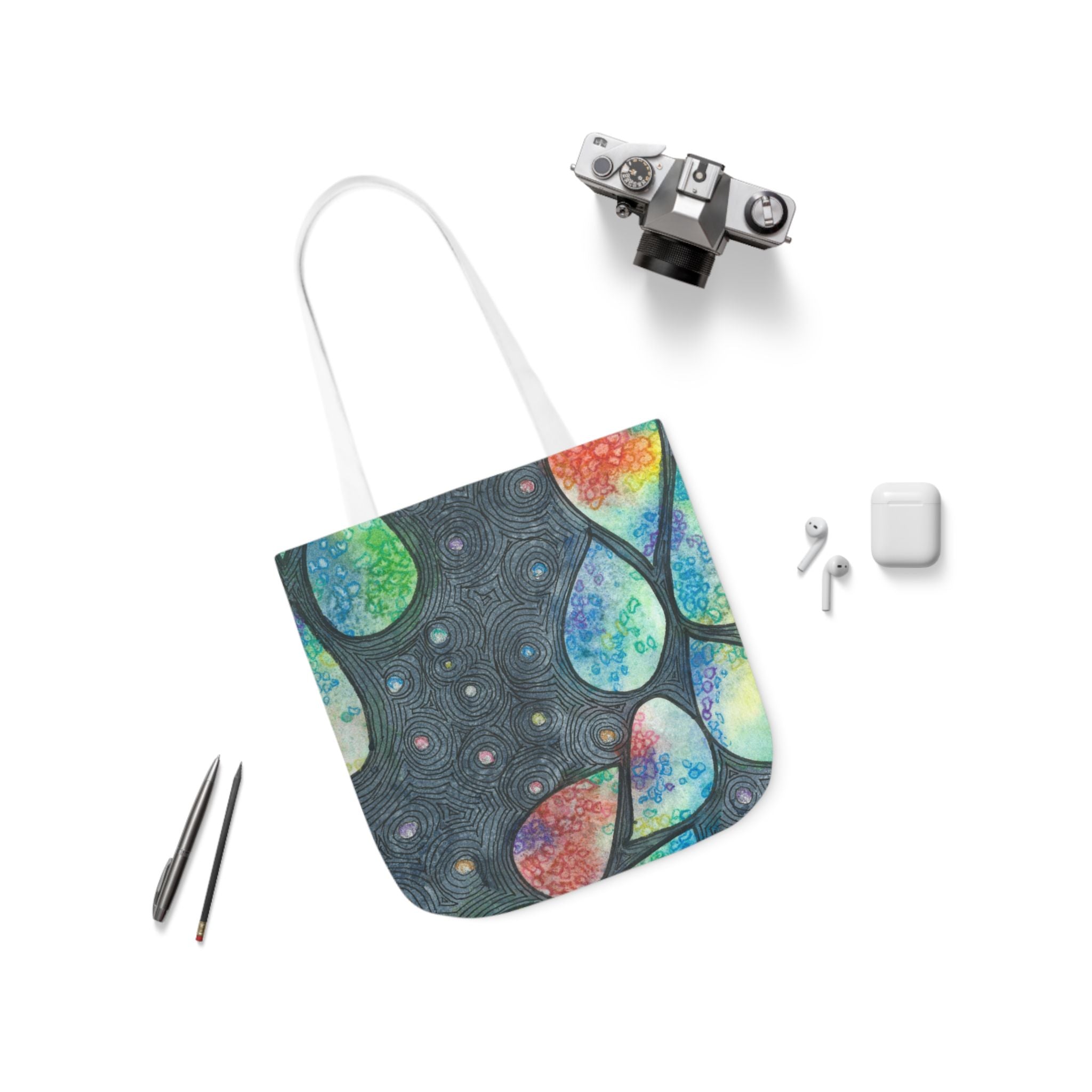 Canvas Tote Bags, Colourful Abstract Designs, 5-Color Straps, 3 Sizes.  For Family and friends or a Special Gift #30 Give Us A Minute