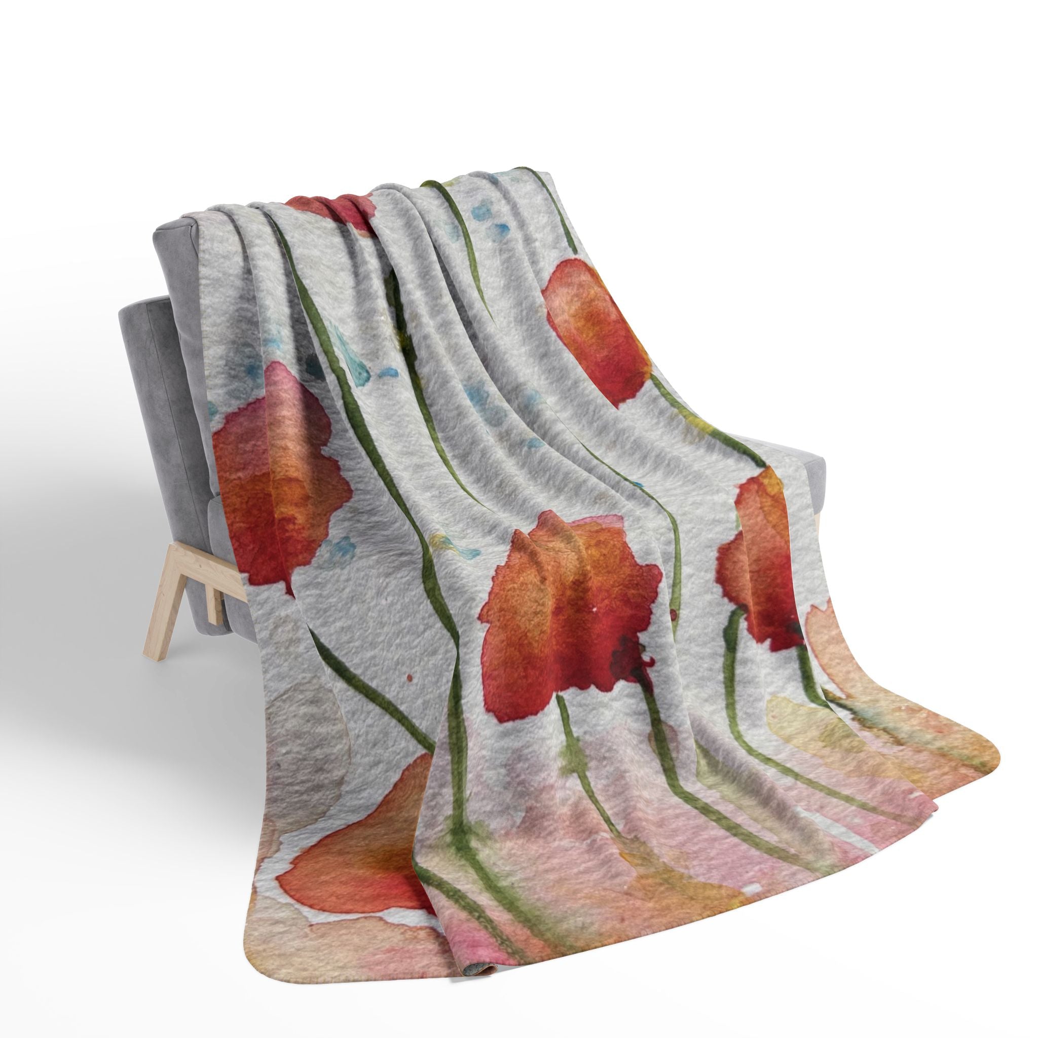 Fleece Throw Blanket, Textured Sherpa Underside, Hemmed, 2 Sizes. Colourful Abstract Design. Perfect for Bedroom, Living Room, or Special Gift #94 Poppies Galore
