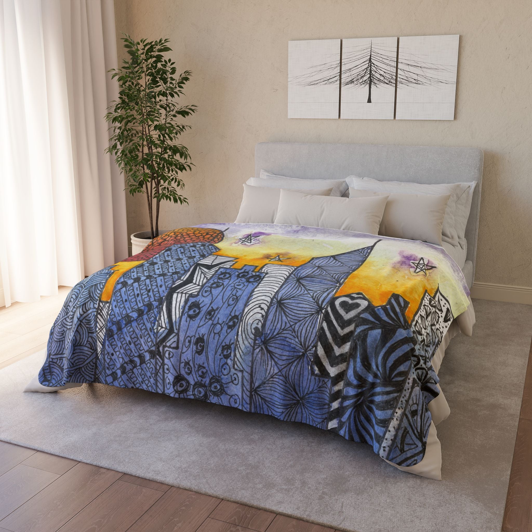 Fleece Throw Blanket, Textured Sherpa Underside, Hemmed, 2 Sizes. Colourful Abstract Design. Perfect for Bedroom, Living Room, or Special Gift #5 In The Shadows