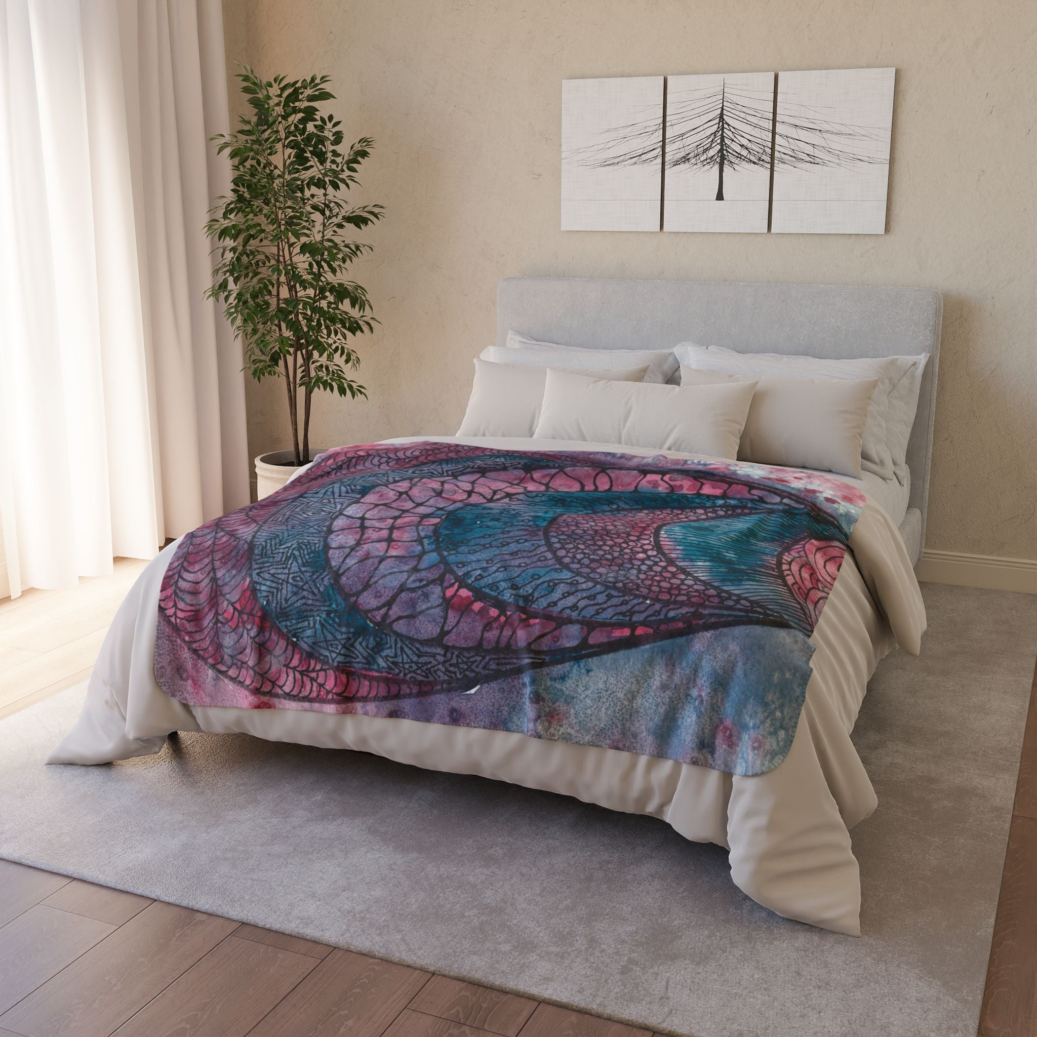 Fleece Throw Blanket, Textured Sherpa Underside, Hemmed, 2 Sizes. Colourful Abstract Design. Perfect for Bedroom, Living Room, or Special Gift #92 The Goddess Lives