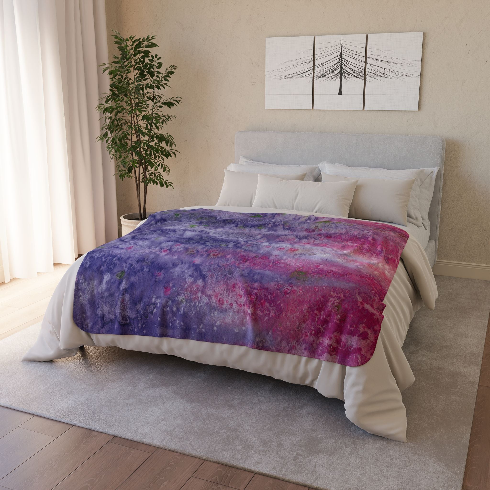 Fleece Throw Blanket, Textured Sherpa Underside, Hemmed, 2 Sizes. Colourful Abstract Design. Perfect for Bedroom, Living Room, or Special Gift #86 Birthday Fairies