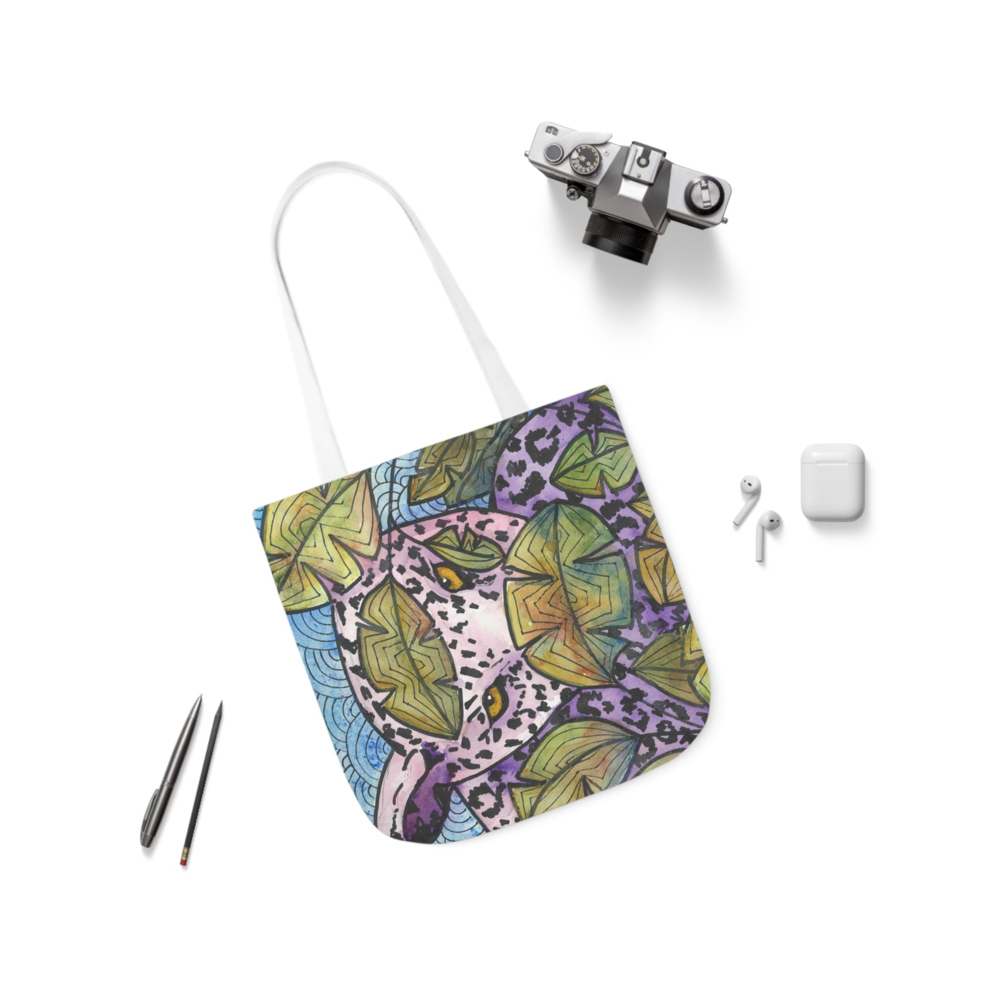 Canvas Tote Bags, Colourful Abstract Designs, 5-Color Straps, 3 Sizes.  For Family and friends or a Special Gift #76 Purrfect Blend