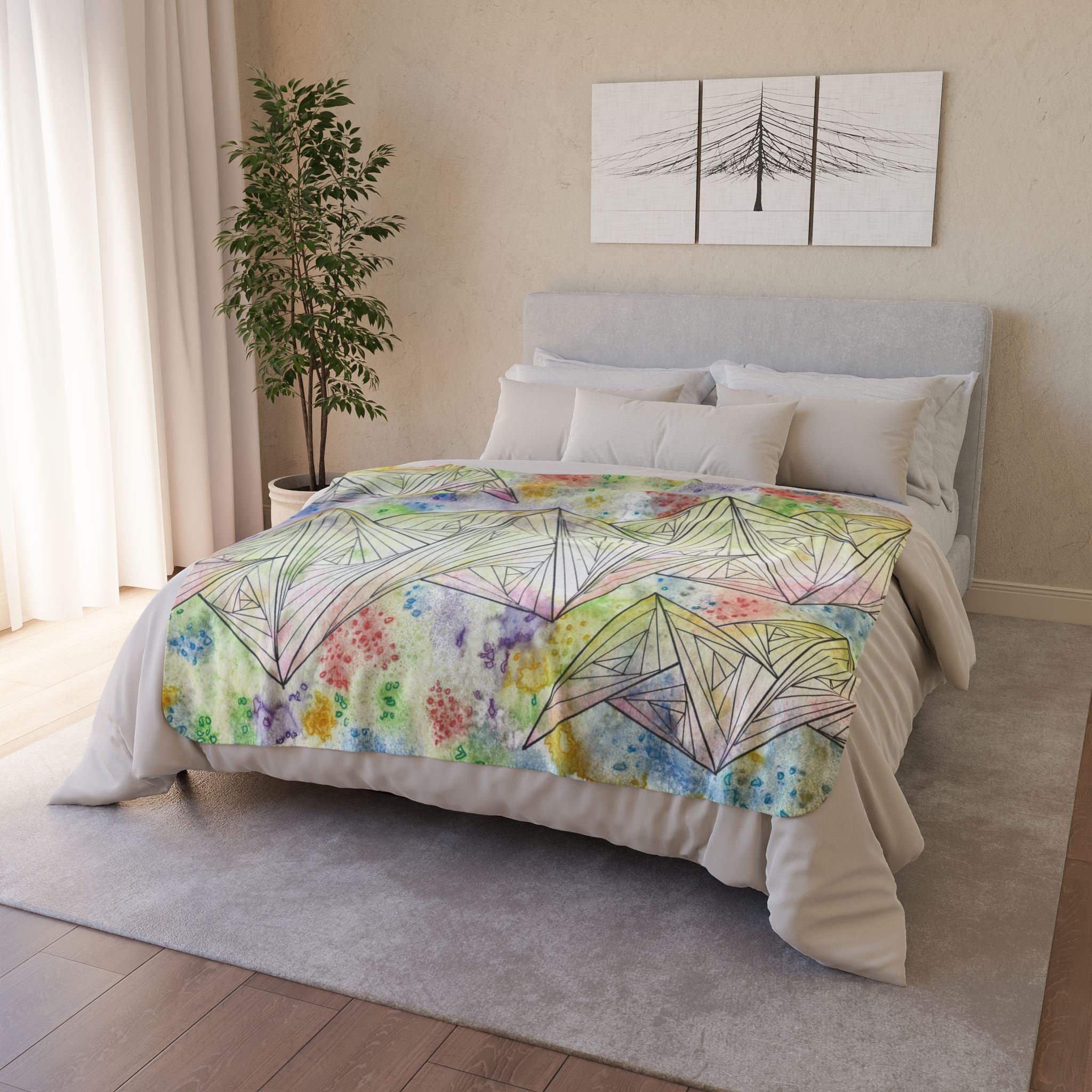 Fleece Throw Blanket, Textured Sherpa Underside, Hemmed, 2 Sizes. Colourful Abstract Design. Perfect for Bedroom, Living Room, or Special Gift #59 Your Choice