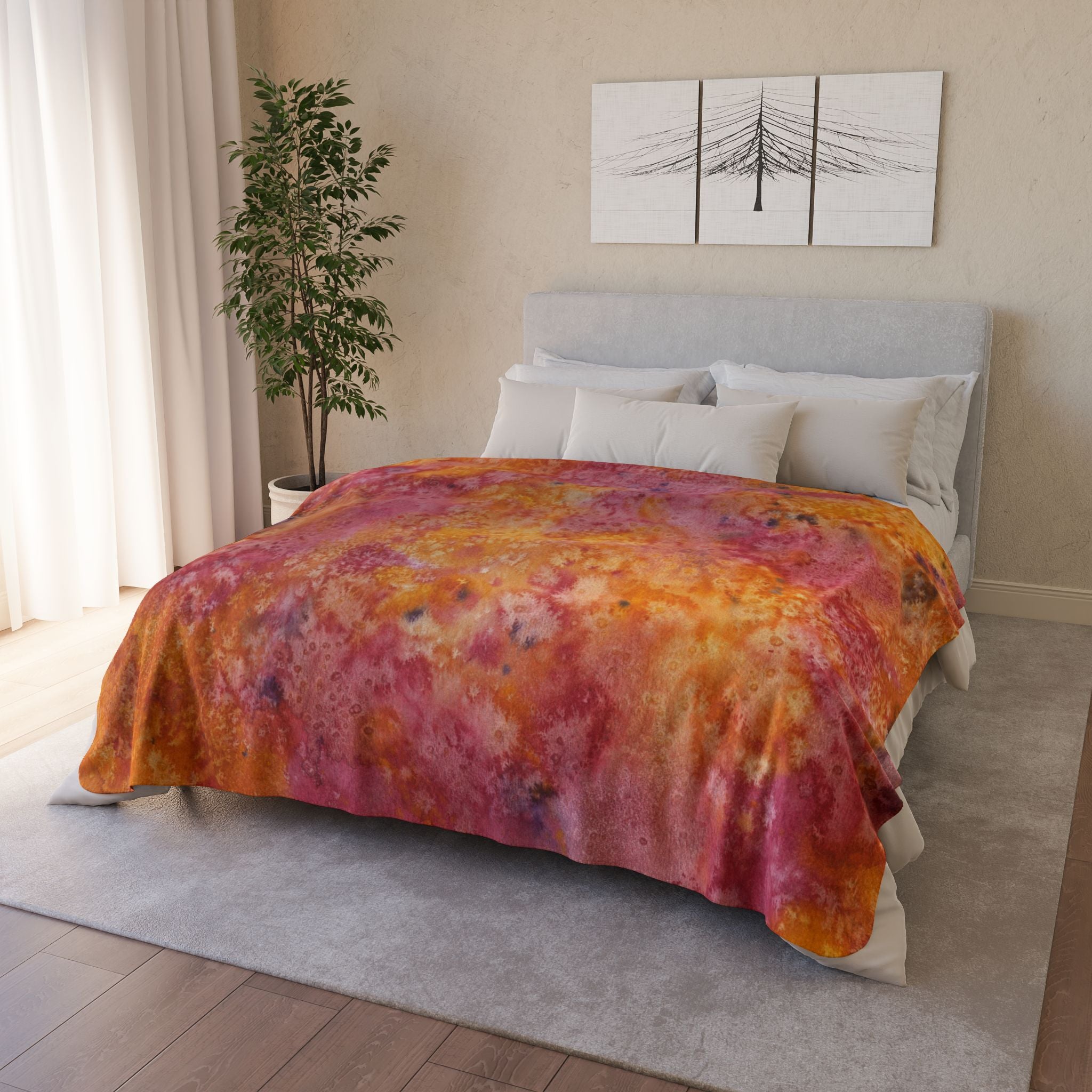 Fleece Throw Blanket, Textured Sherpa Underside, Hemmed, 2 Sizes. Colourful Abstract Design. Perfect for Bedroom, Living Room, or Special Gift #54 Heaven Can Wait