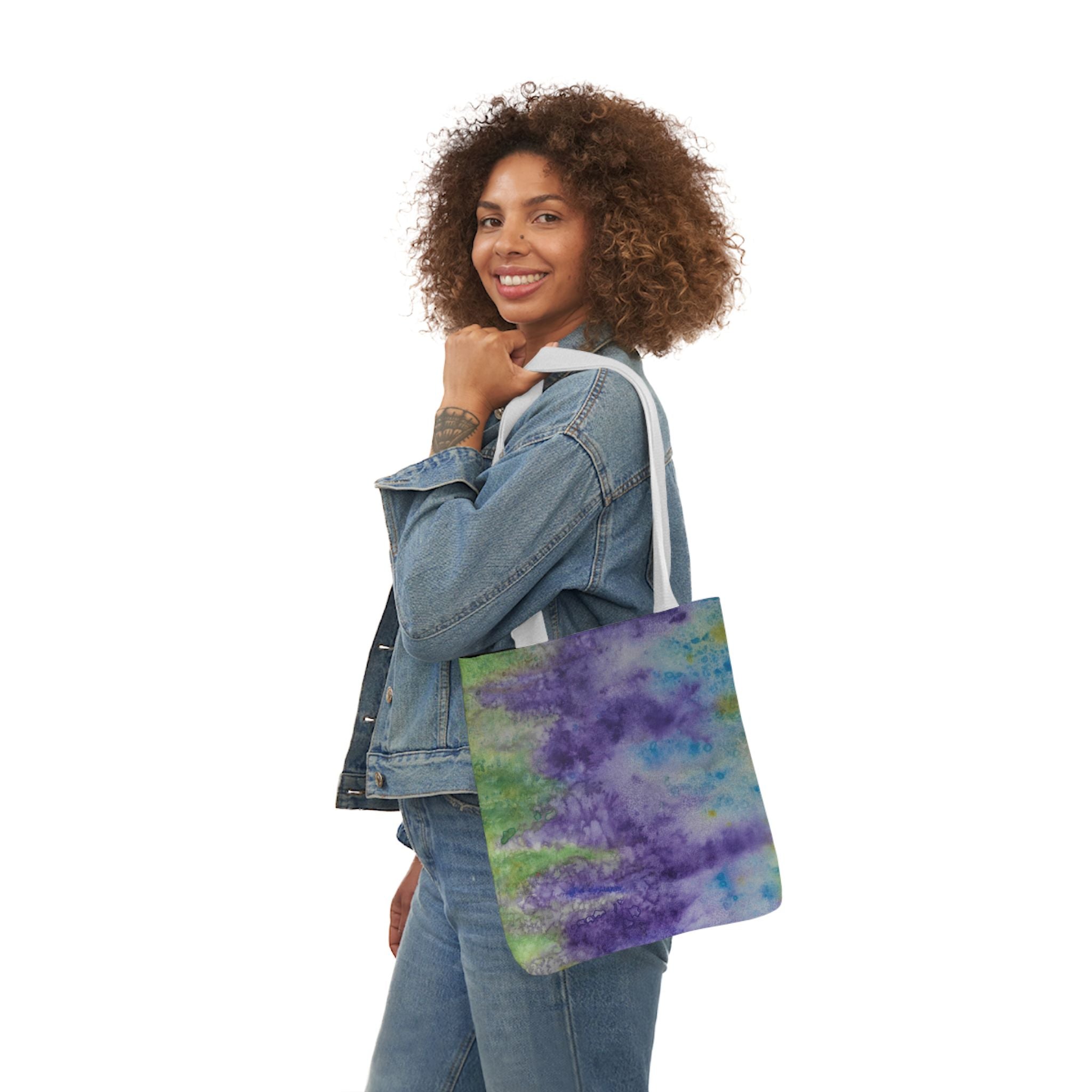 Canvas Tote Bags, Colourful Abstract Designs, 5-Color Straps, 3 Sizes.  For Family and friends or a Special Gift #74 Lavender Fields