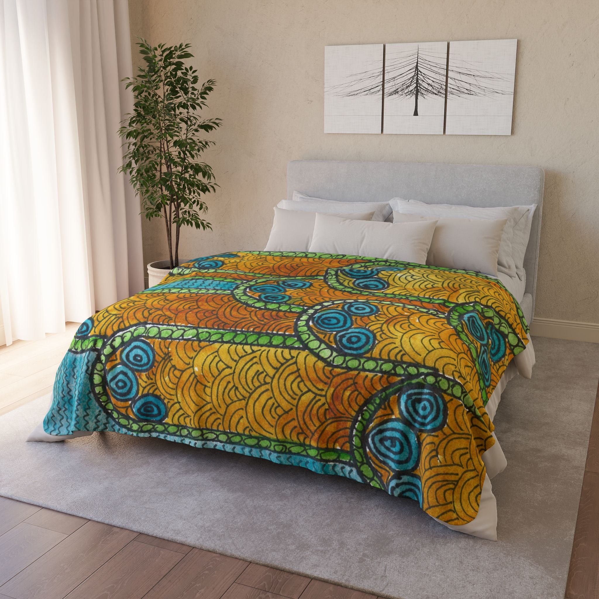 Fleece Throw Blanket, Textured Sherpa Underside, Hemmed, 2 Sizes. Colourful Abstract Design. Perfect for Bedroom, Living Room, or Special Gift #87 Belgrade Impressions