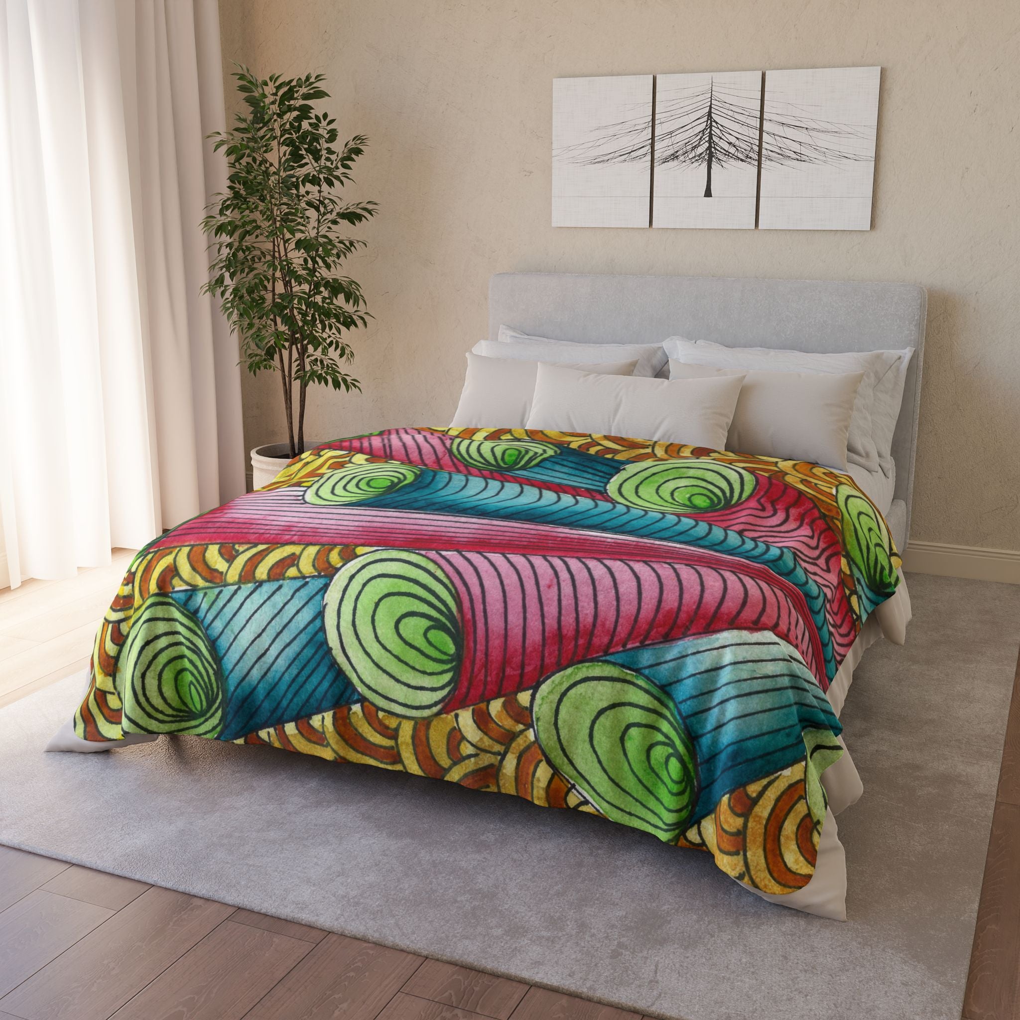 Fleece Throw Blanket, Textured Sherpa Underside, Hemmed, 2 Sizes. Colourful Abstract Design. Perfect for Bedroom, Living Room, or Special Gift #93 On A Mission