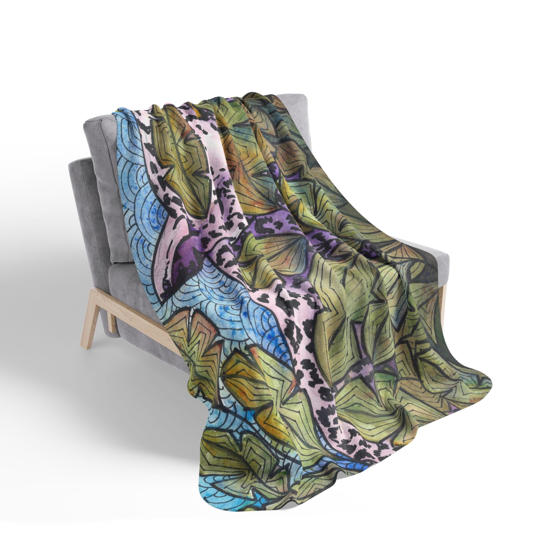Fleece Throw Blanket, Textured Sherpa Underside, Hemmed, 2 Sizes. Colourful Abstract Design. Perfect for Bedroom, Living Room, or Special Gift #76 Purrfect Blend
