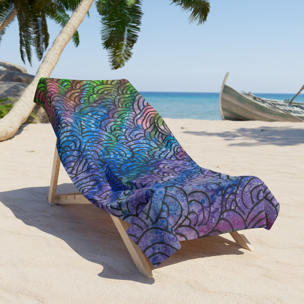 Colourful Abstract Beach Towels, Cotton Loop backing for Durability, 2 Sizes.  For Family and friends or a Special Gift #84 Ah The Past