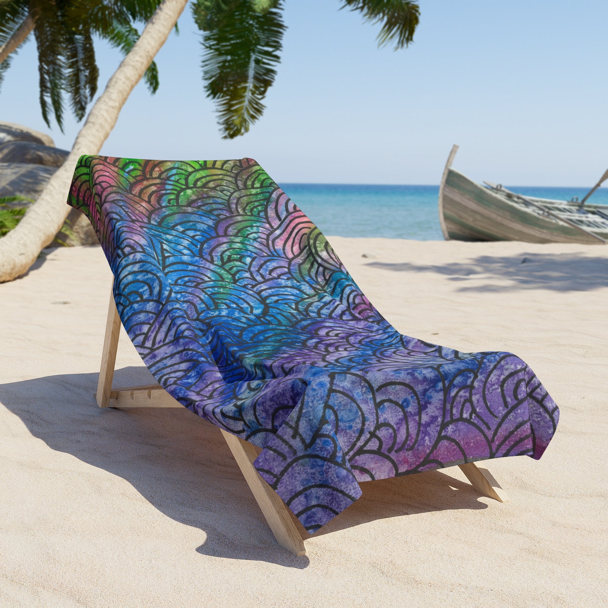 Colourful Abstract Beach Towels, Cotton Loop backing for Durability, 2 Sizes.  For Family and friends or a Special Gift #84 Ah The Past