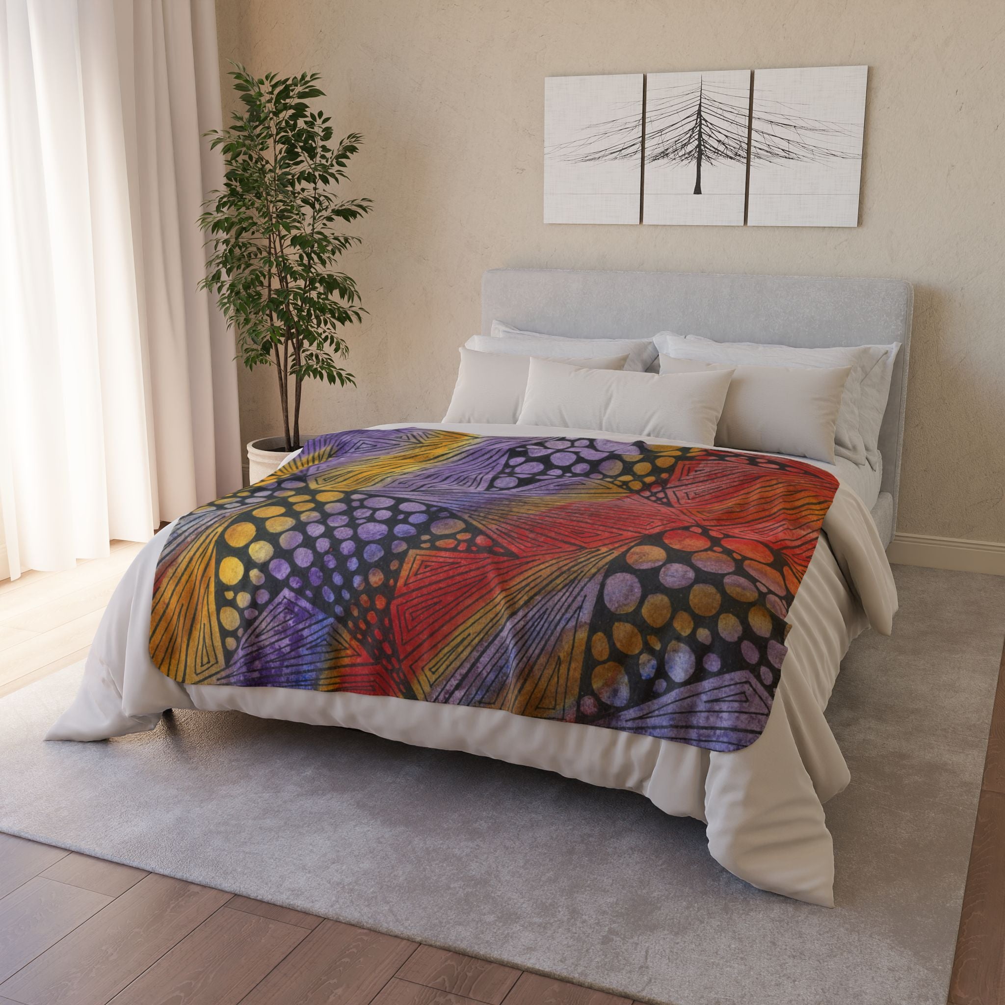 Fleece Throw Blanket, Textured Sherpa Underside, Hemmed, 2 Sizes. Colourful Abstract Design. Perfect for Bedroom, Living Room, or Special Gift #82 Fighting Delusions
