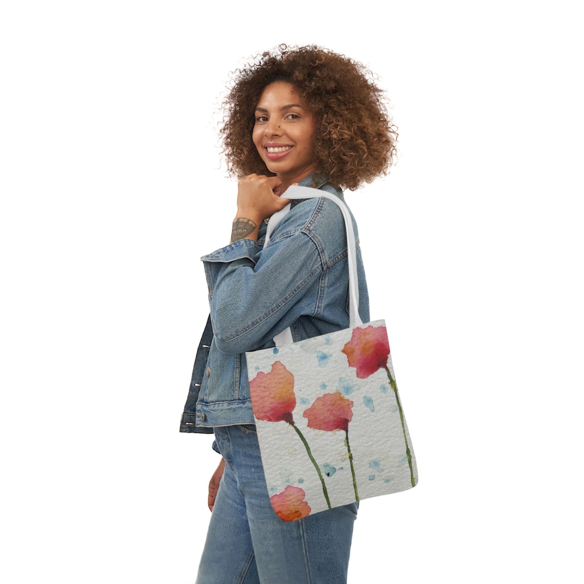 Canvas Tote Bags, Colourful Abstract Designs, 5-Color Straps, 3 Sizes.  For Family and friends or a Special Gift #94 Poppies Galore