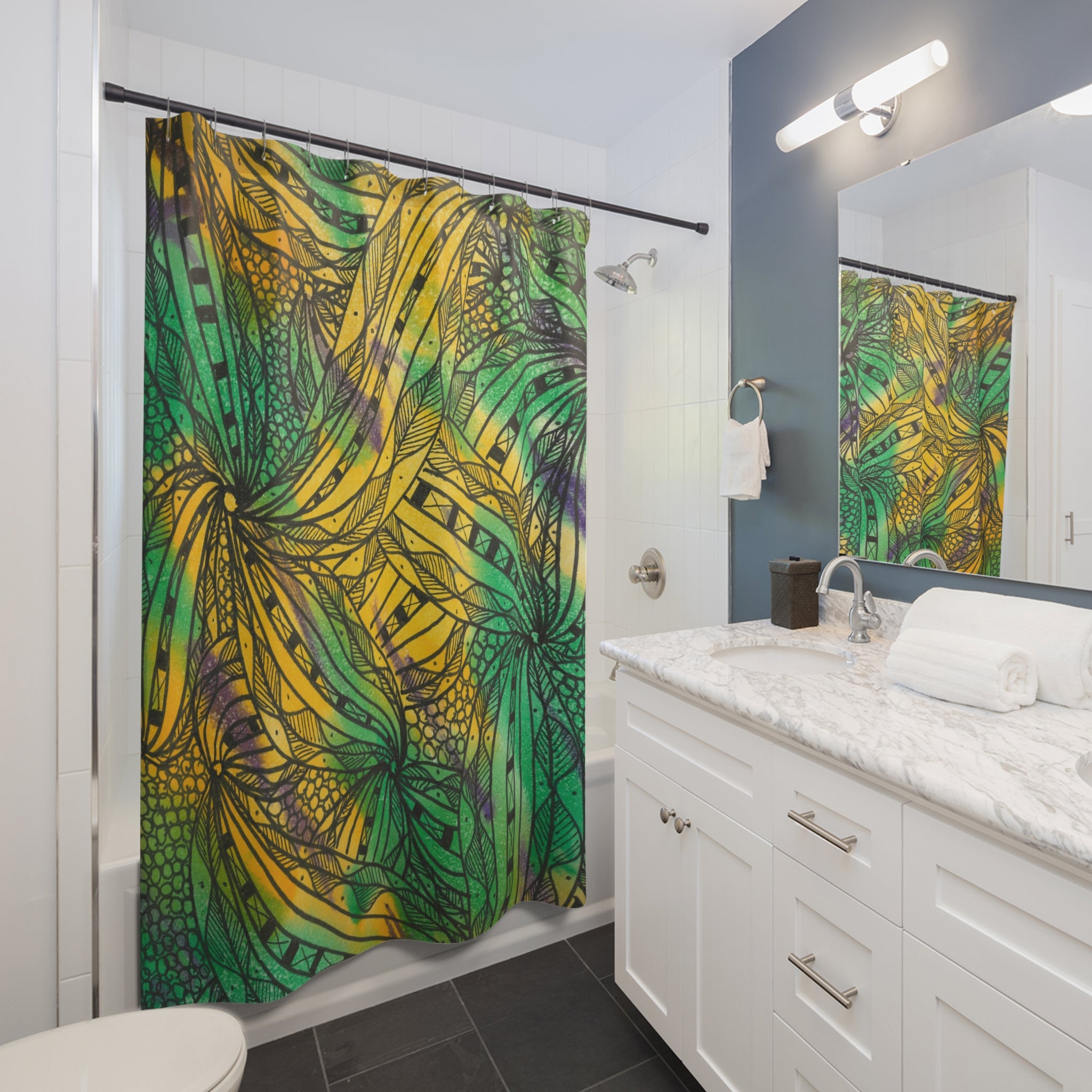 Beautiful Shower Curtains to Refresh Your Bathroom. Colourful Abstract Designs. Perfect For Your Bathroom or Special House-Warming Gift #37 Shrubbery