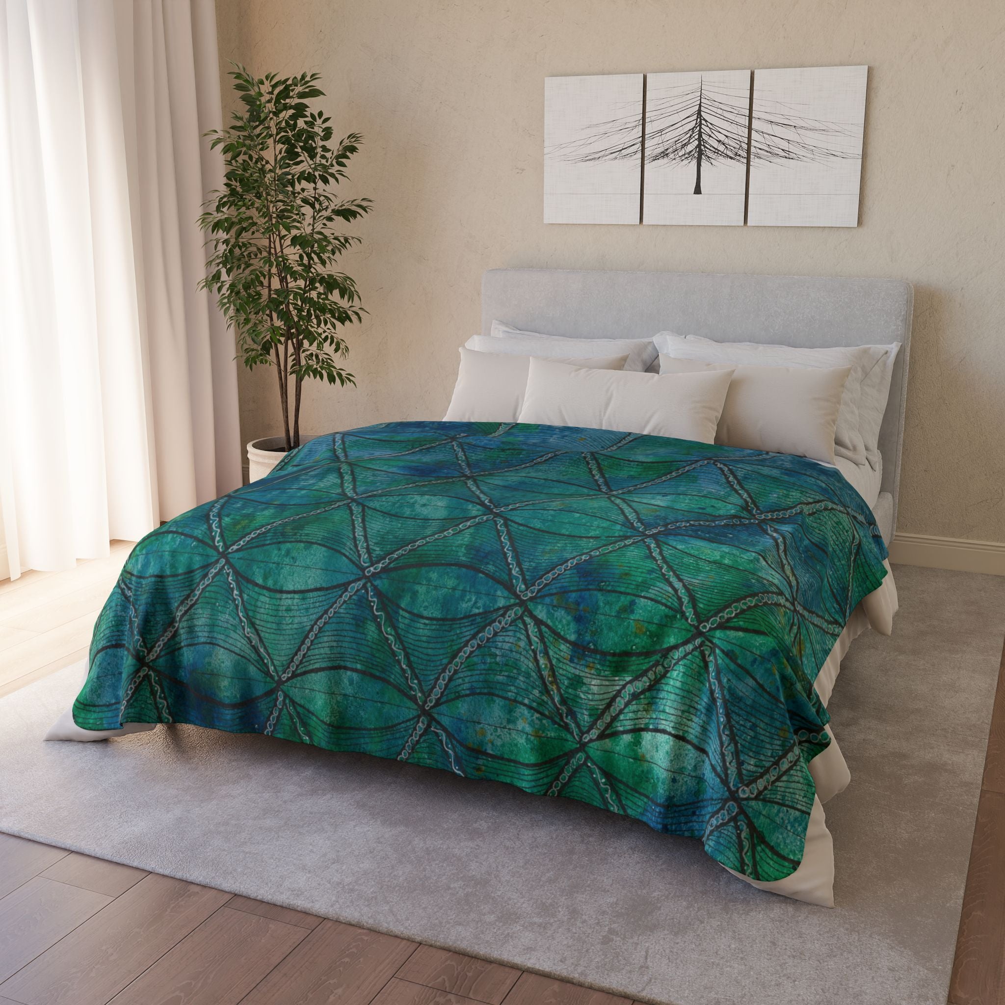 Fleece Throw Blanket, Textured Sherpa Underside, Hemmed, 2 Sizes. Colourful Abstract Design. Perfect for Bedroom, Living Room, or Special Gift #58 Hows The Serenity